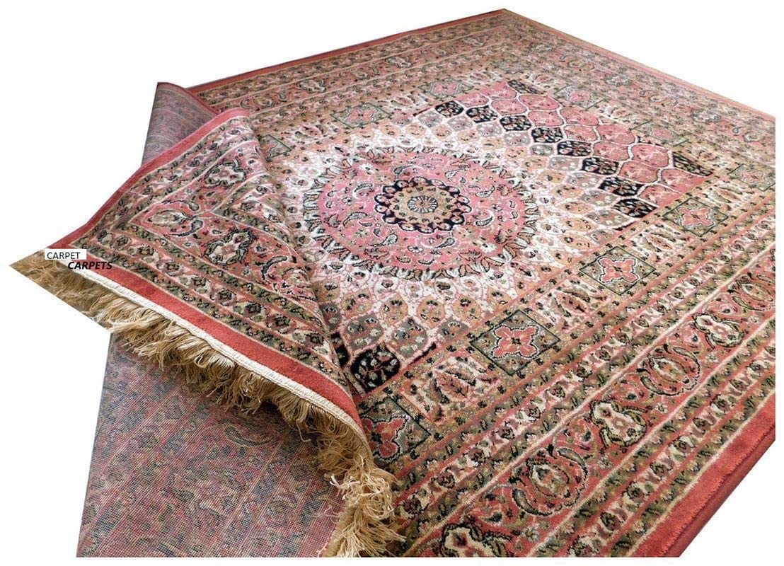 Prince Carpets Supersoft Kashmiri Silk Luxury Persian Design Anti Skid Backing Washable Carpets for Living Room Bedroom Drawing Room Hall Home Pink Color 5 x7 feet