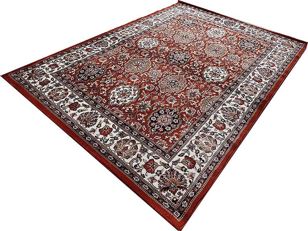 Prince Carpets Kashmiri Supersoft Wool Blend Persian Carpet for Living Room Bedroom Dining Room Hall with 15mm Thickness Non Slip Washable Carpet Rust Color 4 x 6 feet
