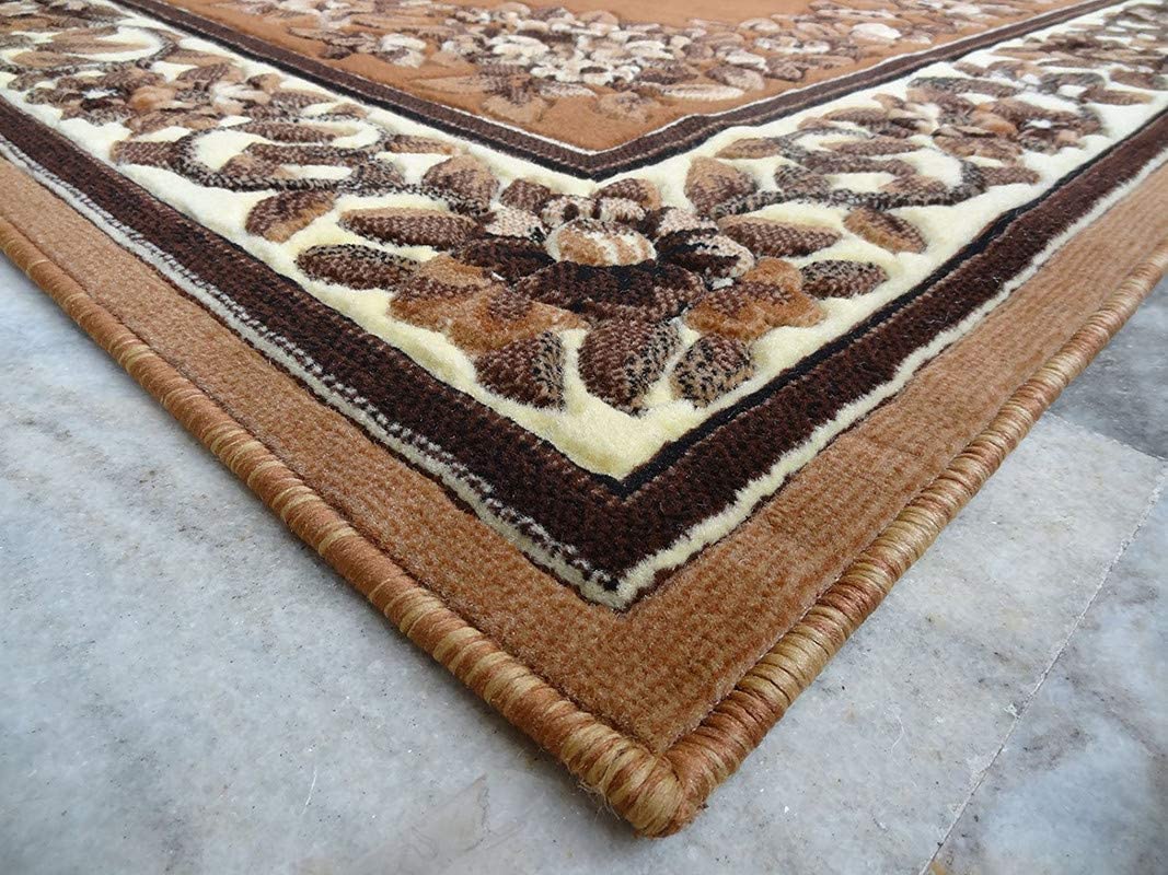 Prince Carpets Embossed Carved Supersoft Wool Blend Modern Design Carpets for Living Room Home Bedroom Drawing Room Hall with 1 inch Thickness Gold Color 6 x 8 feet