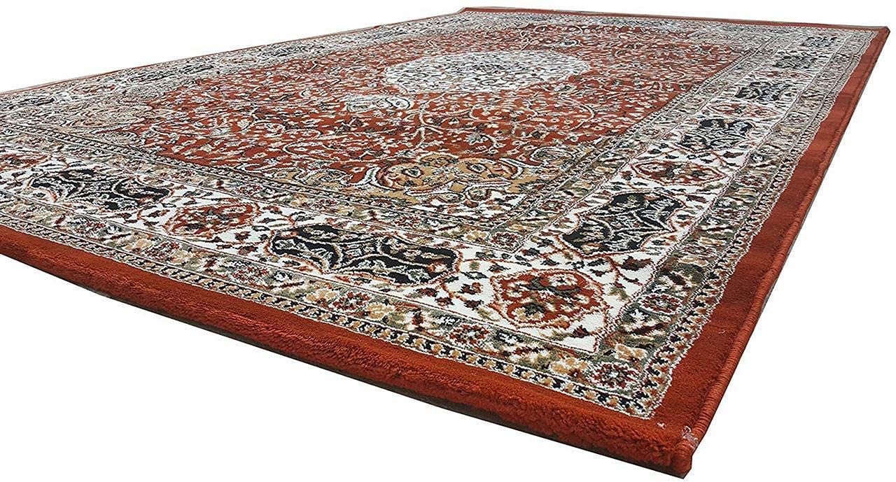 Prince Carpets Kashmiri Supersoft Wool Blend Persian Carpets for Living Room 1 inch Thick Washable Carpet Rust Color 8 x 11 feet
