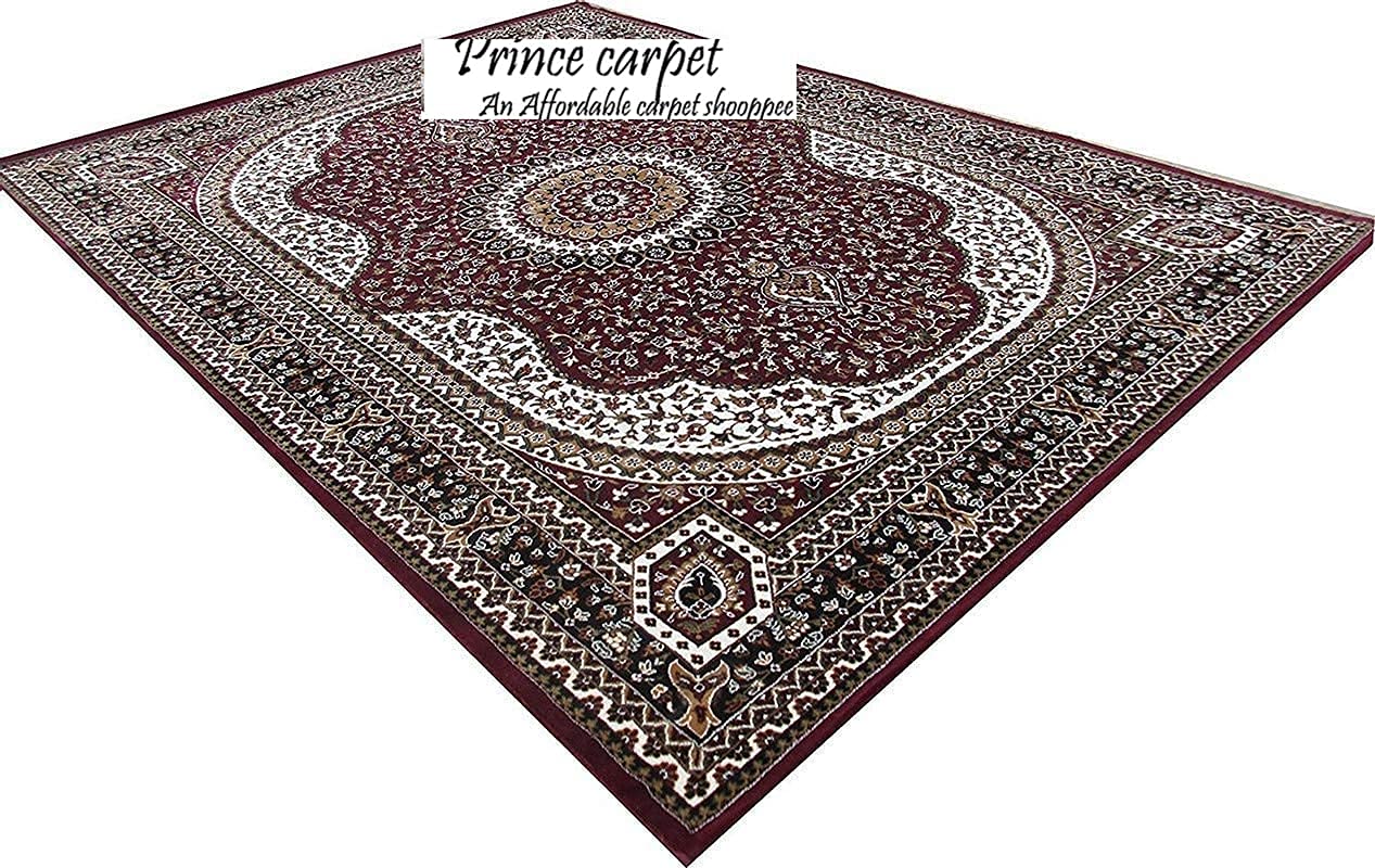 Prince Carpets Kashmiri Supersoft Wool Blend Persian Design Carpet for Living Room Bedroom Drawing Room Hall Anti Slip Backing Thick Washable Carpet Red Color 4 x 6 feet