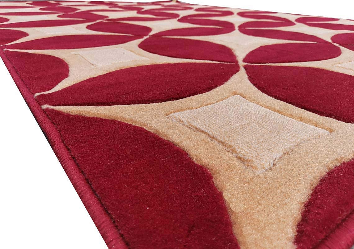 Prince Carpets Embossed Carved Supersoft Wool Blend Modern Design Carpets for Living Room Home Bedroom Drawing Room Hall with 1 inch Thickness Red Color 5 x 7 feet