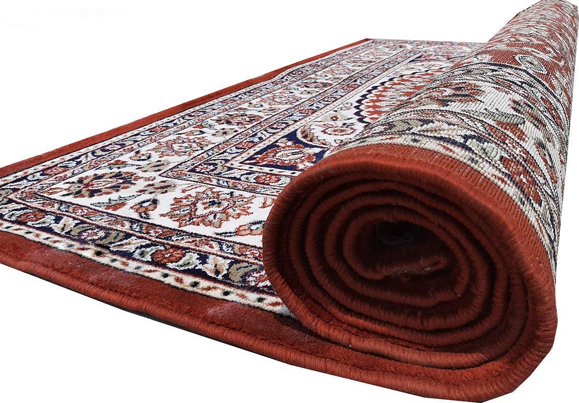 Prince Carpets Kashmiri Supersoft Wool Blend Persian Carpet for Living Room1 inch Thickness Anti Skid Washable Carpet Rust Color 8 x 11 feet