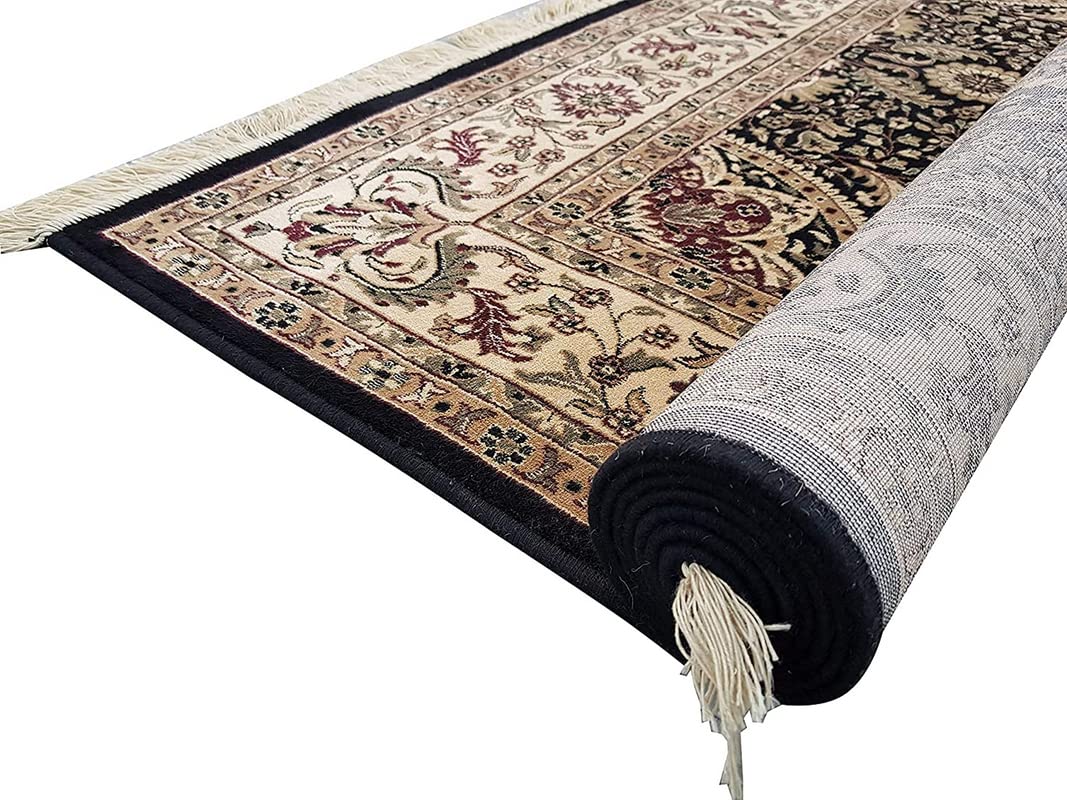 Prince Carpets Supersoft Kashmiri Silk Luxury Persian Design Anti Skid Backing Washable Carpets for Living Room Bedroom Drawing Room Hall Home Black Color 3 x 5 feet