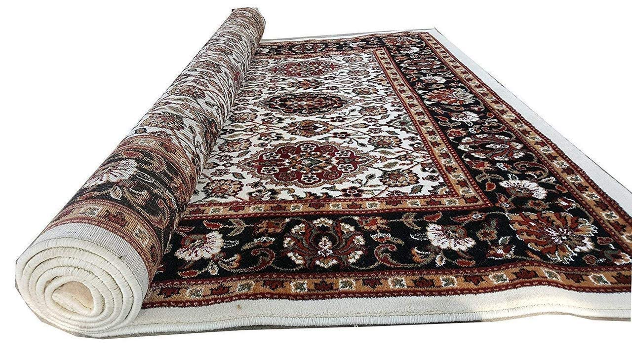 Prince Carpets Kashmiri Supersoft Wool Blend Persian Carpet for Living Room Bedroom Dining Room Hall with 15mm Thickness Non Slip Washable Carpet White Color 9 x 12 feet