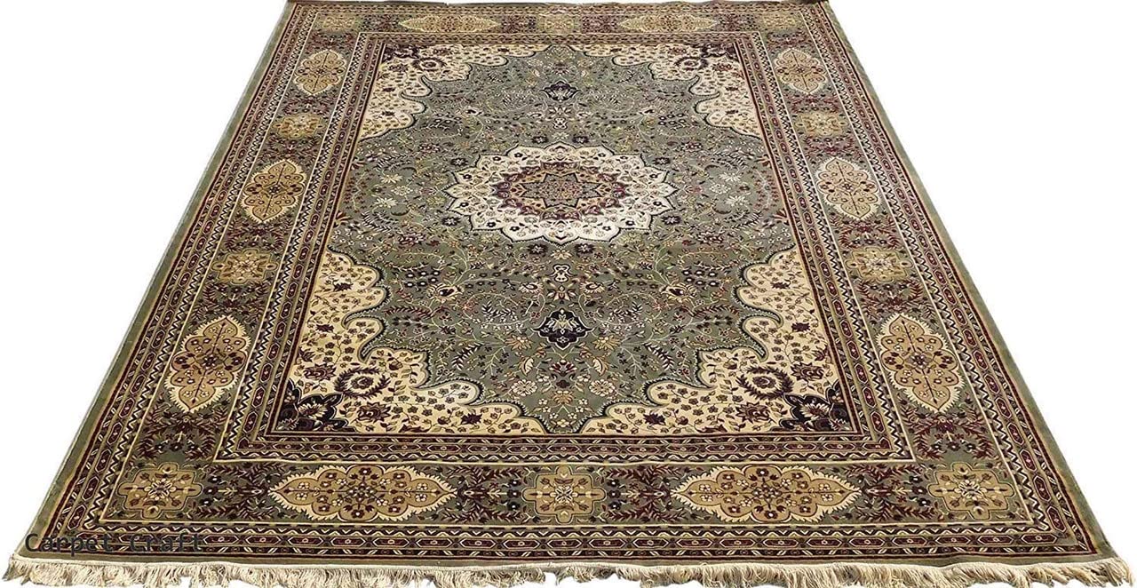 Prince Carpets Supersoft Kashmiri Silk Luxury Persian Design Anti Skid Backing Washable Carpets for Living Room Bedroom Drawing Room Hall Home Green Color 5 x7 feet