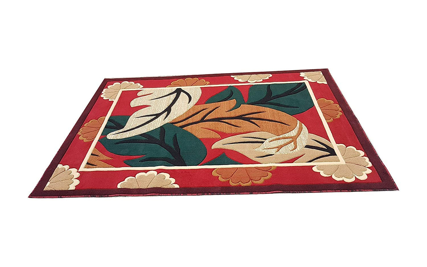 Prince Carpets Embossed Carved Supersoft Wool Blend Modern Design Carpets for Living Room Home Bedroom Drawing Room Hall with 1 inch Thickness Red Color 6 x 8 feet