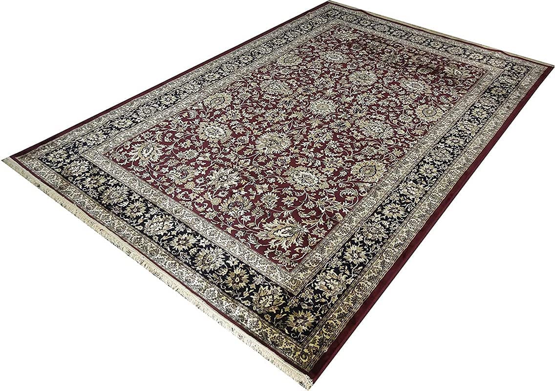 Prince Carpets Supersoft Kashmiri Silk Luxury Persian Design Anti Skid Backing Washable Carpets for Living Room Bedroom Drawing Room Hall Home Maroon Color 9 x 12 feet