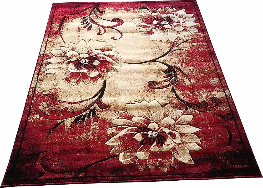 Prince Carpets Embossed Carved Supersoft Wool Blend Modern Design Carpets for Living Room Home Bedroom Drawing Room Hall with 1 inch Thickness Red Color 6 x 8 feet