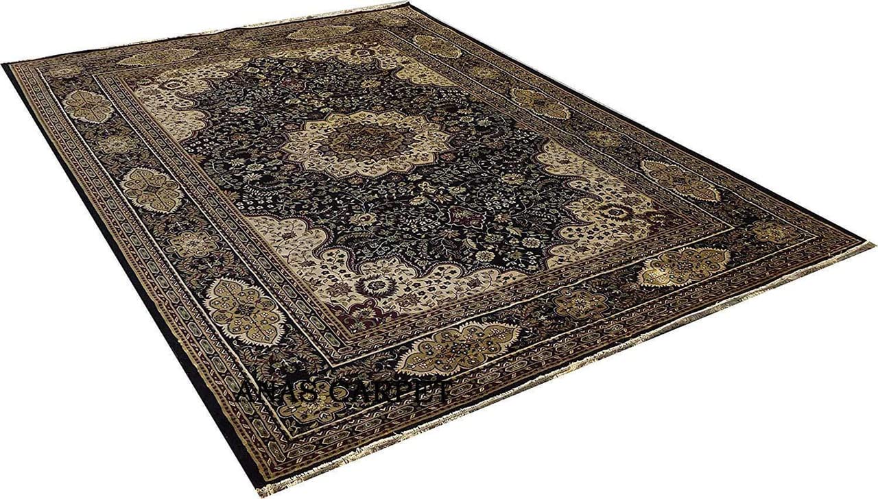 Prince Carpets Supersoft Kashmiri Silk Luxury Persian Design Anti Skid Backing Washable Carpets for Living Room Bedroom Drawing Room Hall Home Black Color 8 x 11 feet