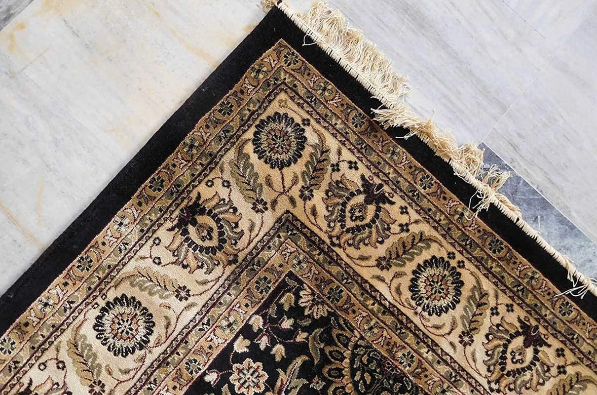 Prince Carpets Supersoft Kashmiri Silk Luxury Persian Design Anti Skid Backing Washable Carpets for Living Room Bedroom Drawing Room Hall Home Black Color 4 x 6 feet