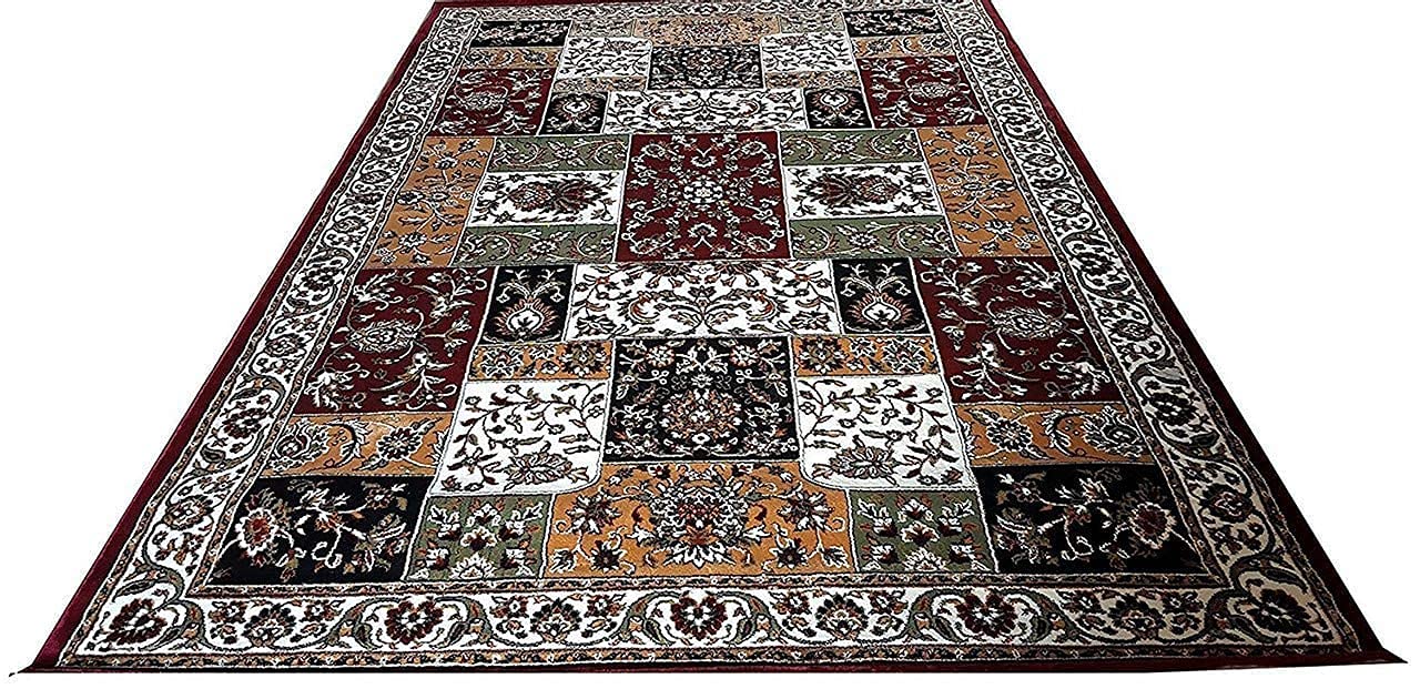 Prince Carpets Kashmiri Supersoft Wool Blend Persian Design Carpet for Living Room Bedroom Drawing Room Hall Anti Slip Backing Thick Washable Carpet Maroon Color 4 x 6 feet