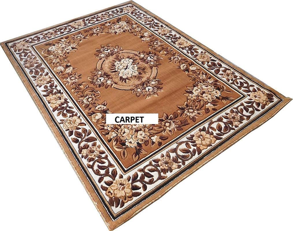 Prince Carpets Embossed Carved Supersoft Wool Blend Modern Design Carpets for Living Room Home Bedroom Drawing Room Hall with 1 inch Thickness Gold Color 6 x 8 feet