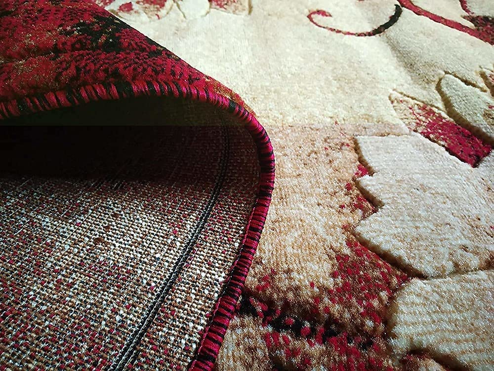 Prince Carpets Embossed Carved Supersoft Wool Blend Modern Design Carpets for Living Room Home Bedroom Drawing Room Hall with 1 inch Thickness Red Color 6 x 8 feet