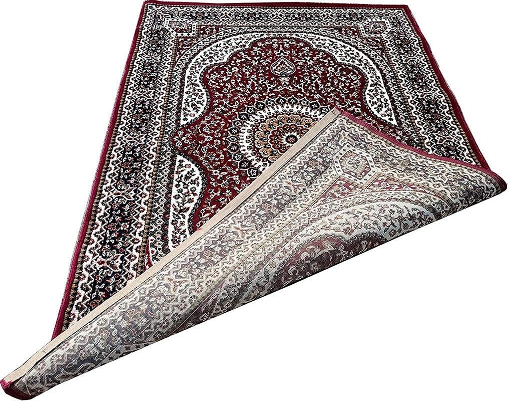 Prince Carpets Kashmiri Supersoft Wool Blend Persian Design Carpet for Living Room Bedroom Drawing Room Hall Anti Slip Backing Thick Washable Carpet Red Color 4 x 6 feet