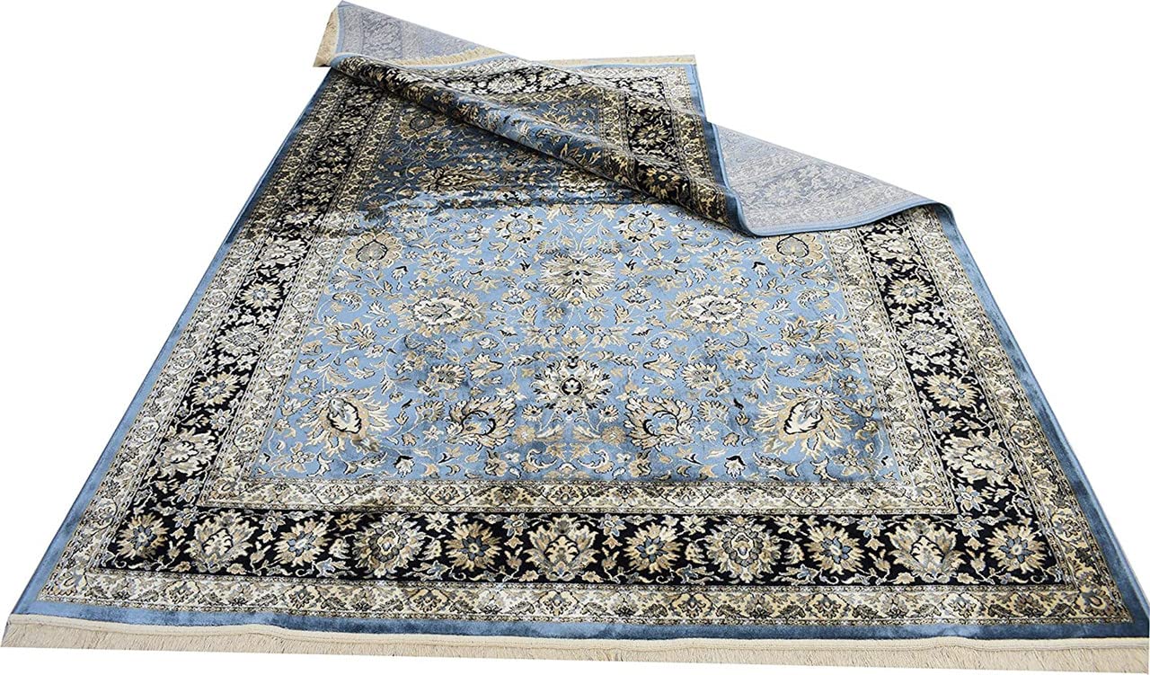 Prince Carpets Supersoft Kashmiri Silk Luxury Persian Design Anti Skid Backing Washable Carpets for Living Room Bedroom Drawing Room Hall Home Black Color 9 x 12 feet