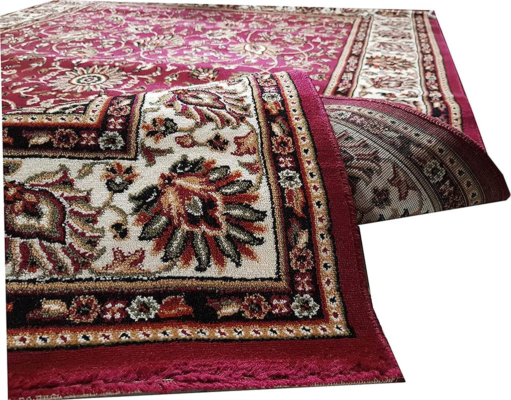Prince Carpets Kashmiri Supersoft Wool Blend Persian Carpets for Living Room1 inch Thickness Washable Carpet Maroon Color 8 x 11 feet