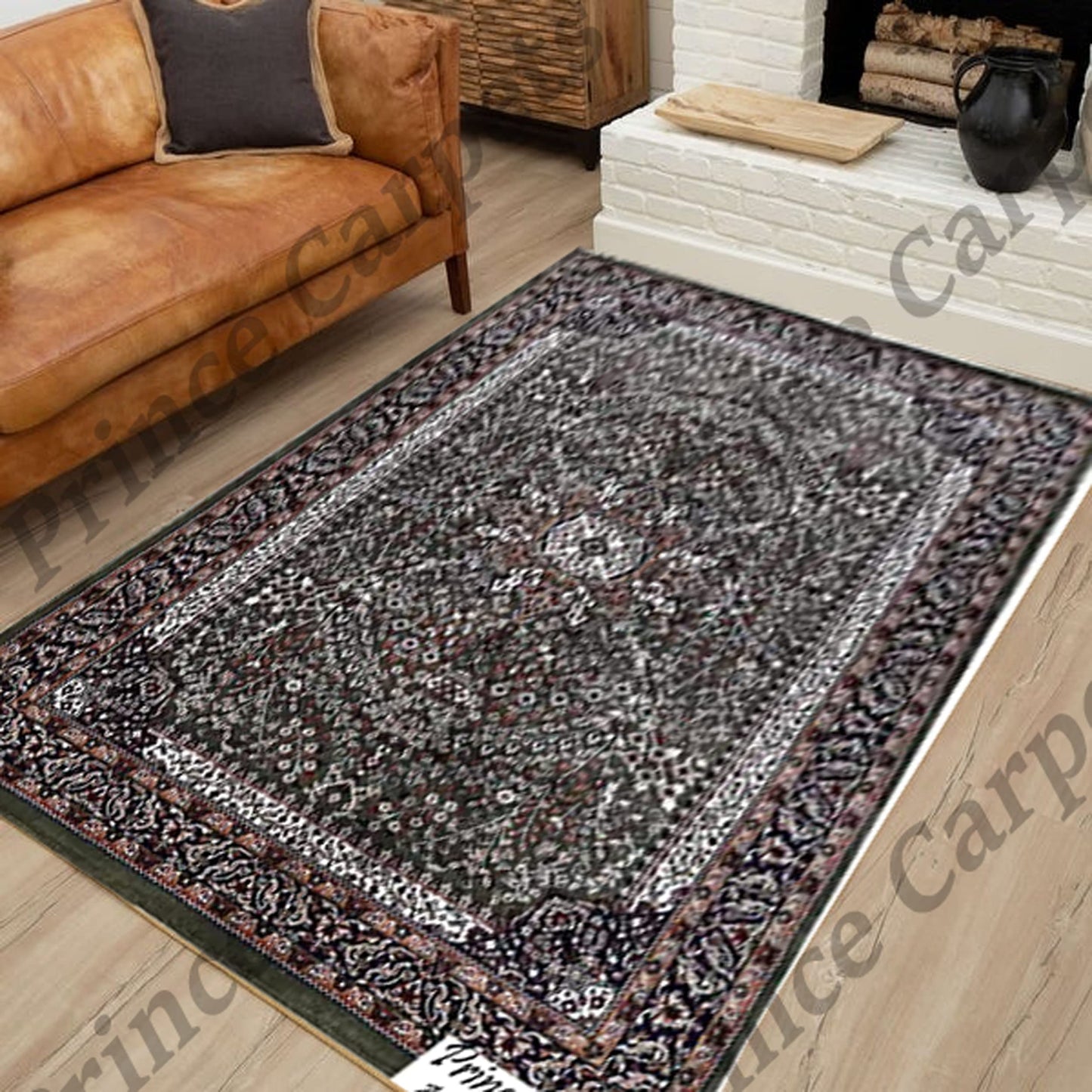 Prince Carpets Kashmiri Supersoft Wool Blend Persian Carpet for Living Room Bedroom Dining Room Hall with 15mm Thickness Non Slip Washable Carpet Green Color 9 x 12 feet