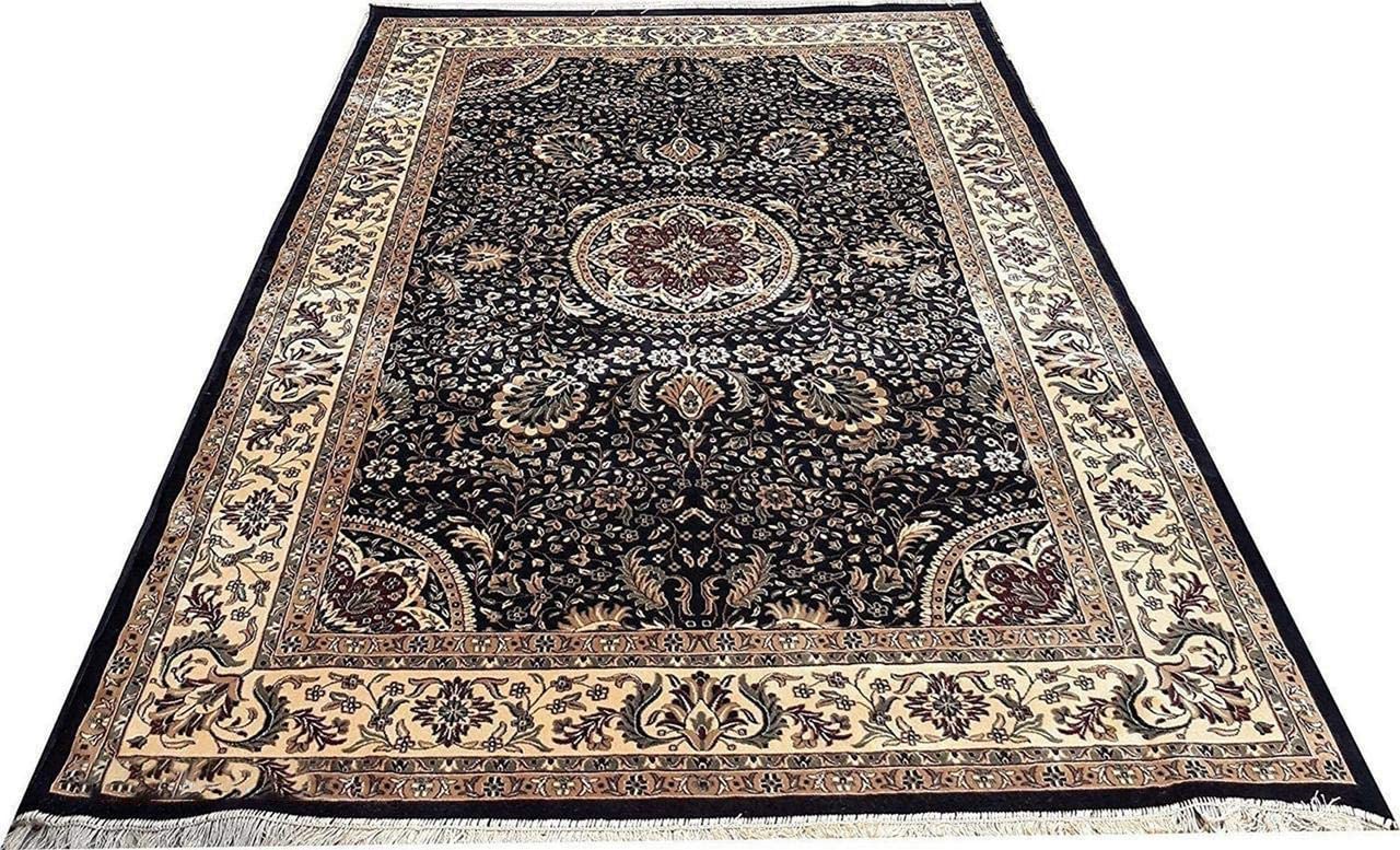 Prince Carpets Supersoft Kashmiri Silk Luxury Persian Design Anti Skid Backing Washable Carpets for Living Room Bedroom Drawing Room Hall Home Black Color 6 x 9 feet