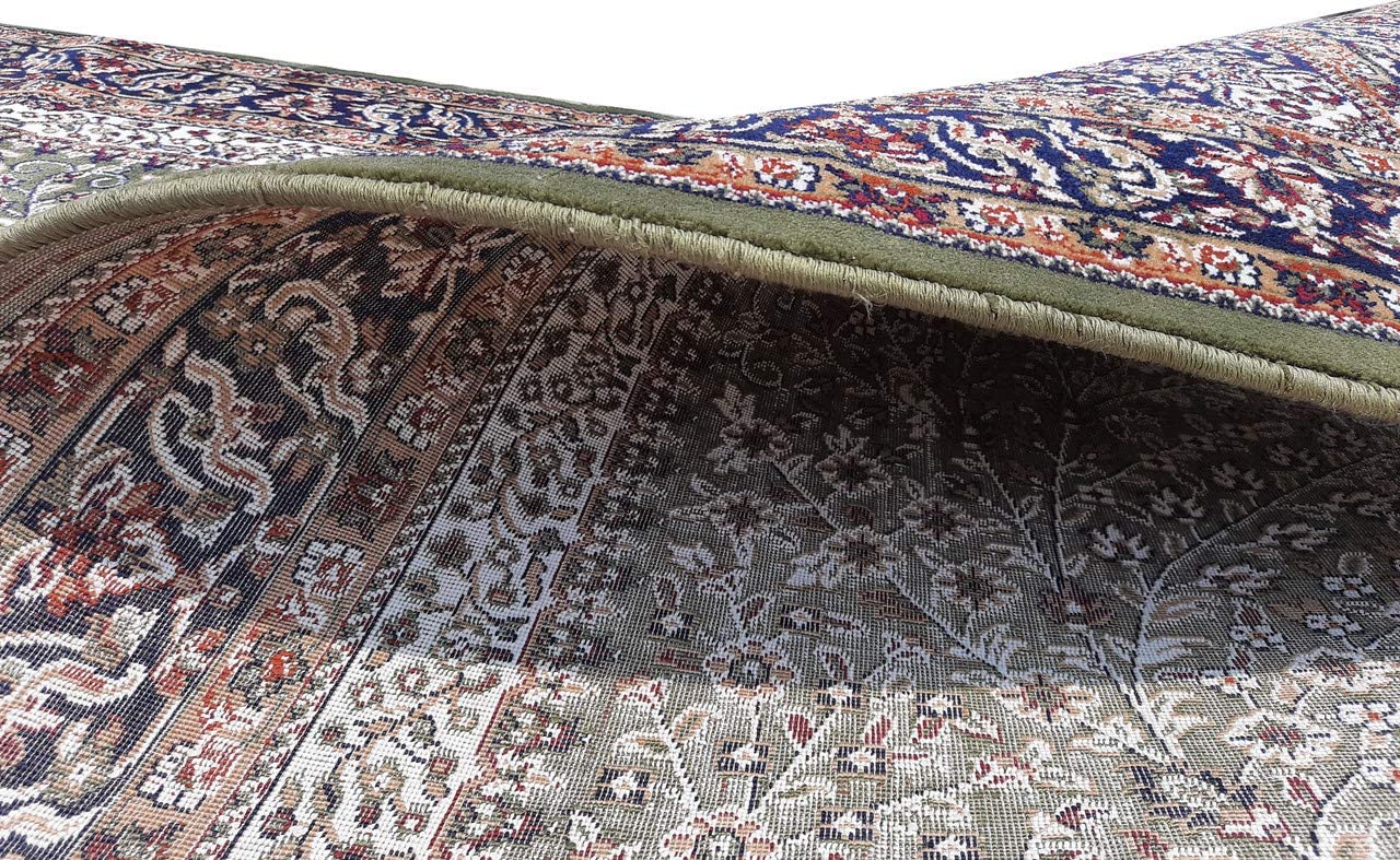 Prince Carpets Kashmiri Supersoft Wool Blend Persian Carpet for Living Room Bedroom Dining Room Hall with 15mm Thickness Non Slip Washable Carpet Green Color 9 x 12 feet