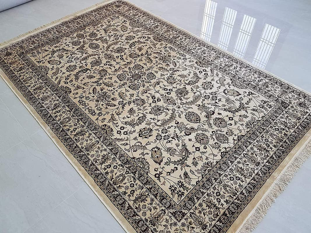 Prince Carpets Supersoft Kashmiri Silk Luxury Persian Design Anti Skid Backing Washable Carpets for Living Room Bedroom Drawing Room Hall Home Green Color 9 x 12 feet