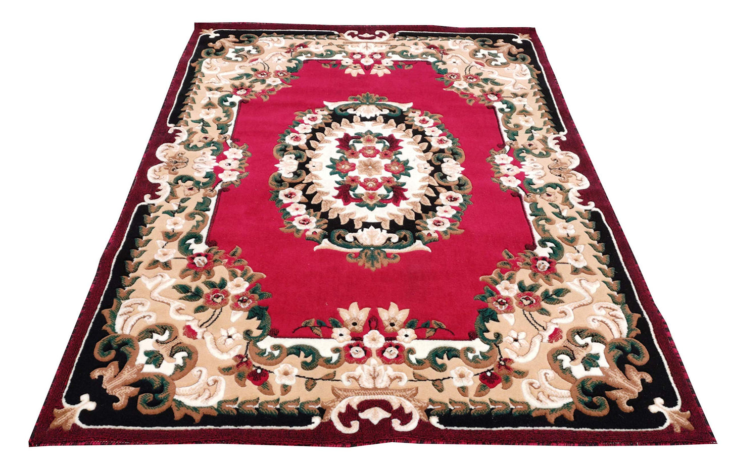 Prince Carpets Embossed Carved Supersoft Wool Blend Modern Design Carpets for Living Room Home Bedroom Drawing Room Hall with 1 inch Thickness Red Color 6 x 8 feet