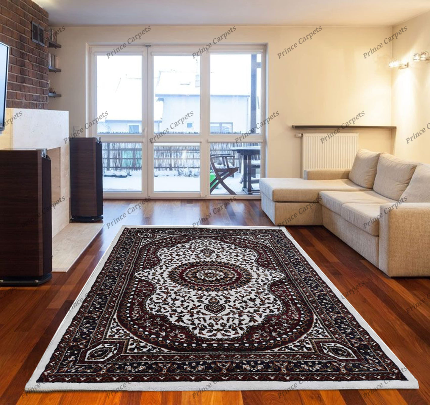 Prince Carpets Kashmiri Supersoft Wool Blend Persian Carpet for Living Room Bedroom Dining Room Hall with 15mm Thickness Non Slip Washable Carpet White Color 5 x 7 feet