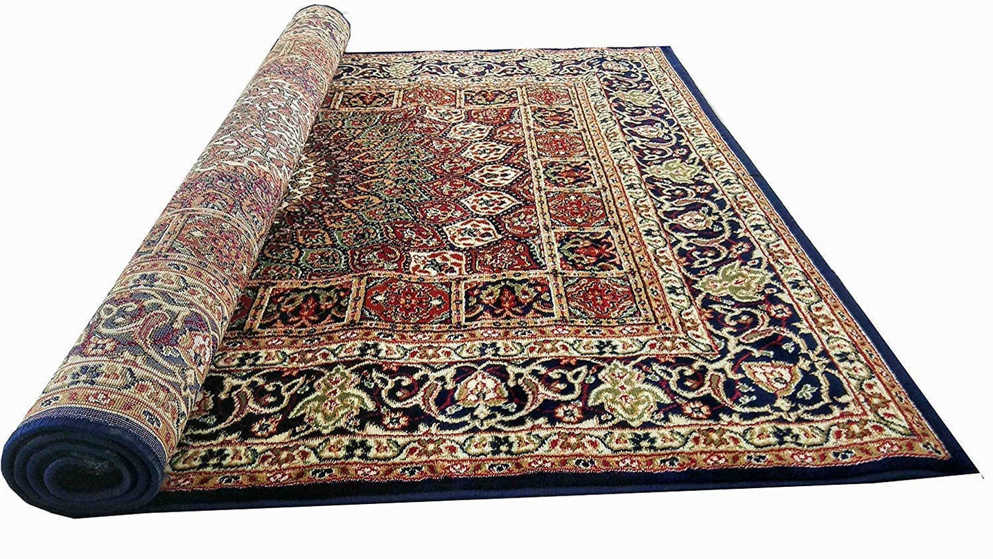 Prince Carpets Kashmiri Supersoft Wool Blend Persian Carpet for Living Room Bedroom Dining Room Hall with 15mm Thickness Non Slip Washable Carpet Blue Color 8 x 11 feet