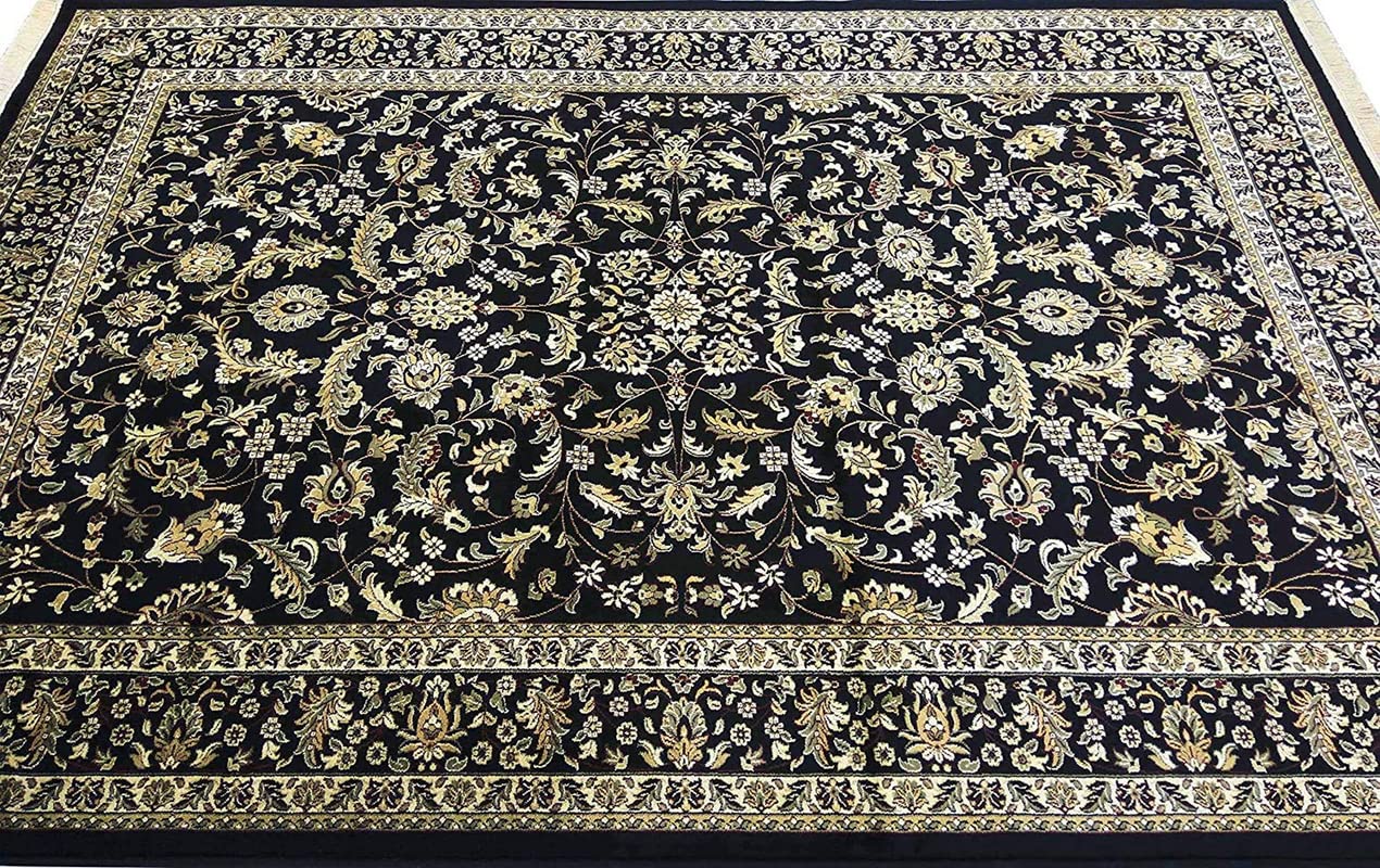 Prince Carpets Supersoft Kashmiri Silk Luxury Persian Design Anti Skid Backing Washable Carpets for Living Room Bedroom Drawing Room Hall Home Black Color 4 x 6 feet