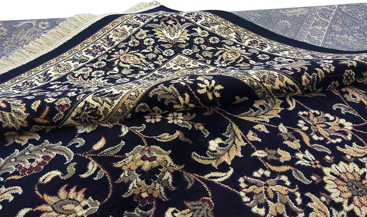 Prince Carpets Supersoft Kashmiri Silk Luxury Persian Design Anti Skid Backing Washable Carpets for Living Room Bedroom Drawing Room Hall Home Black Color 8 x 11 feet