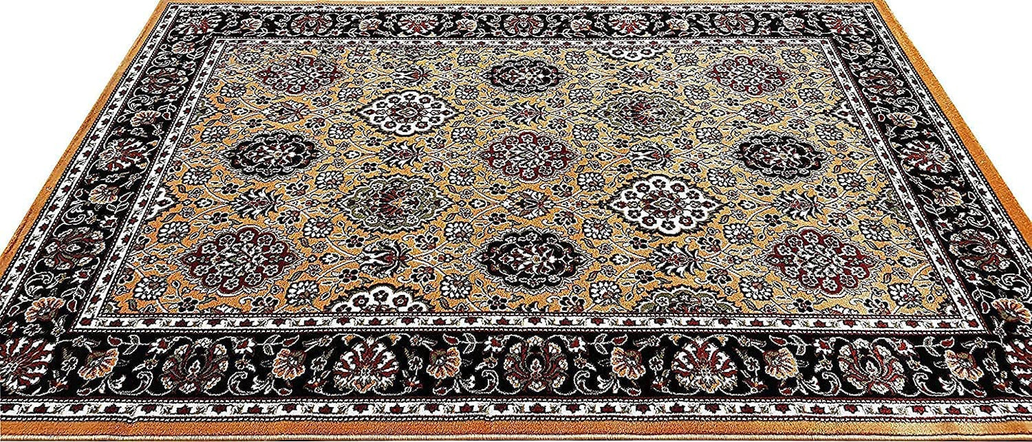 Prince Carpets Kashmiri Supersoft Wool Blend Persian Carpet for Living Room Bedroom Dining Room Hall with 15mm Thickness Non Slip Washable Carpet Gold Color 3 x 5 feet