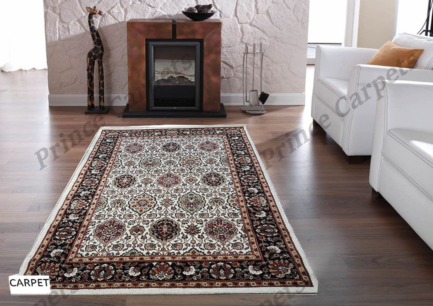 Prince Carpets Kashmiri Supersoft Wool Blend Persian Carpet for Living Room Bedroom Dining Room Hall with 15mm Thickness Non Slip Washable Carpet White Color 9 x 12 feet