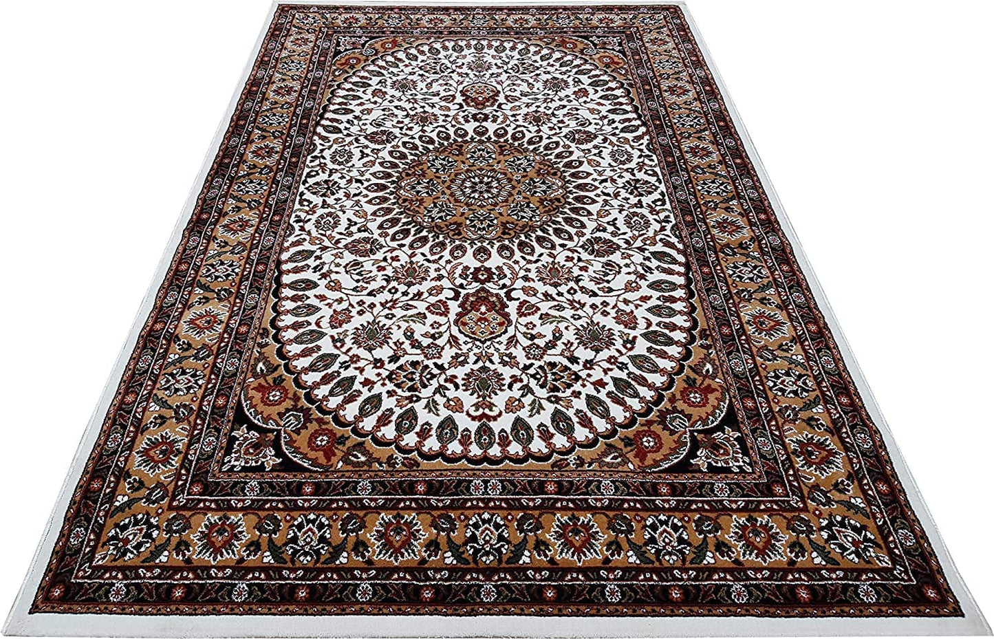 Prince Carpets Kashmiri Supersoft Wool Blend Persian Carpet for Living Room Bedroom Dining Room Hall with 15mm Thickness Non Slip Washable Carpet White Color 4 x 6 feet