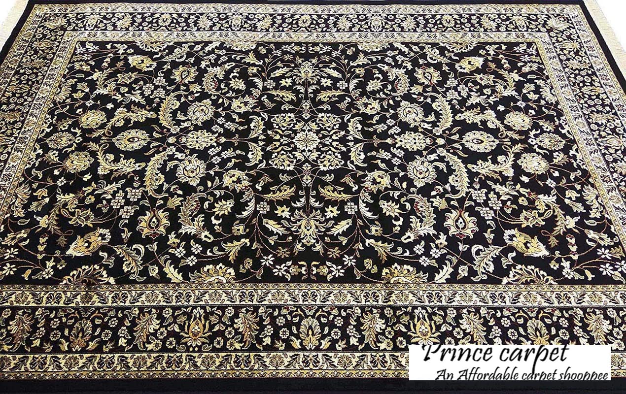 Prince Carpets Supersoft Kashmiri Silk Luxury Persian Design Anti Skid Backing Washable Carpets for Living Room Bedroom Drawing Room Hall Home Black Color 8 x 11 feet