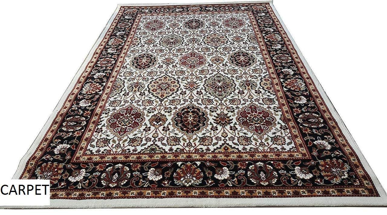 Prince Carpets Kashmiri Supersoft Wool Blend Persian Carpet for Living Room Bedroom Dining Room Hall with 15mm Thickness Non Slip Washable Carpet White Color 9 x 12 feet
