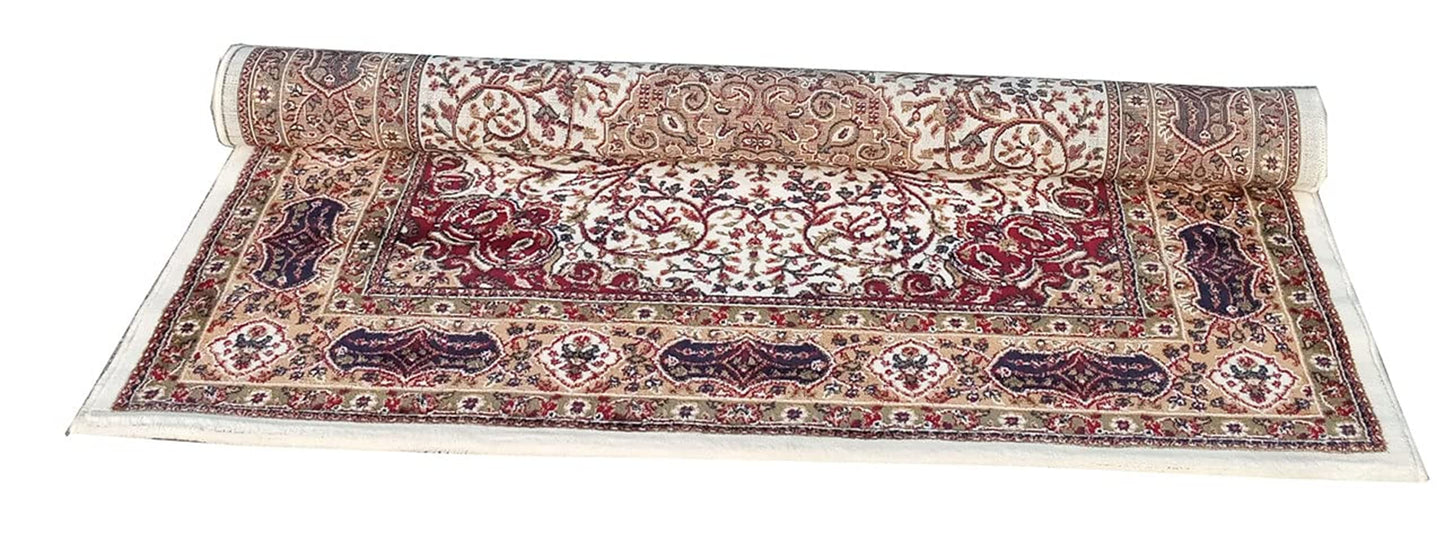 Prince Carpets Kashmiri Supersoft Wool Blend Persian Carpet for Living Room1 inch Thickness Anti Skid Washable Carpet White Color 8 x 11 feet
