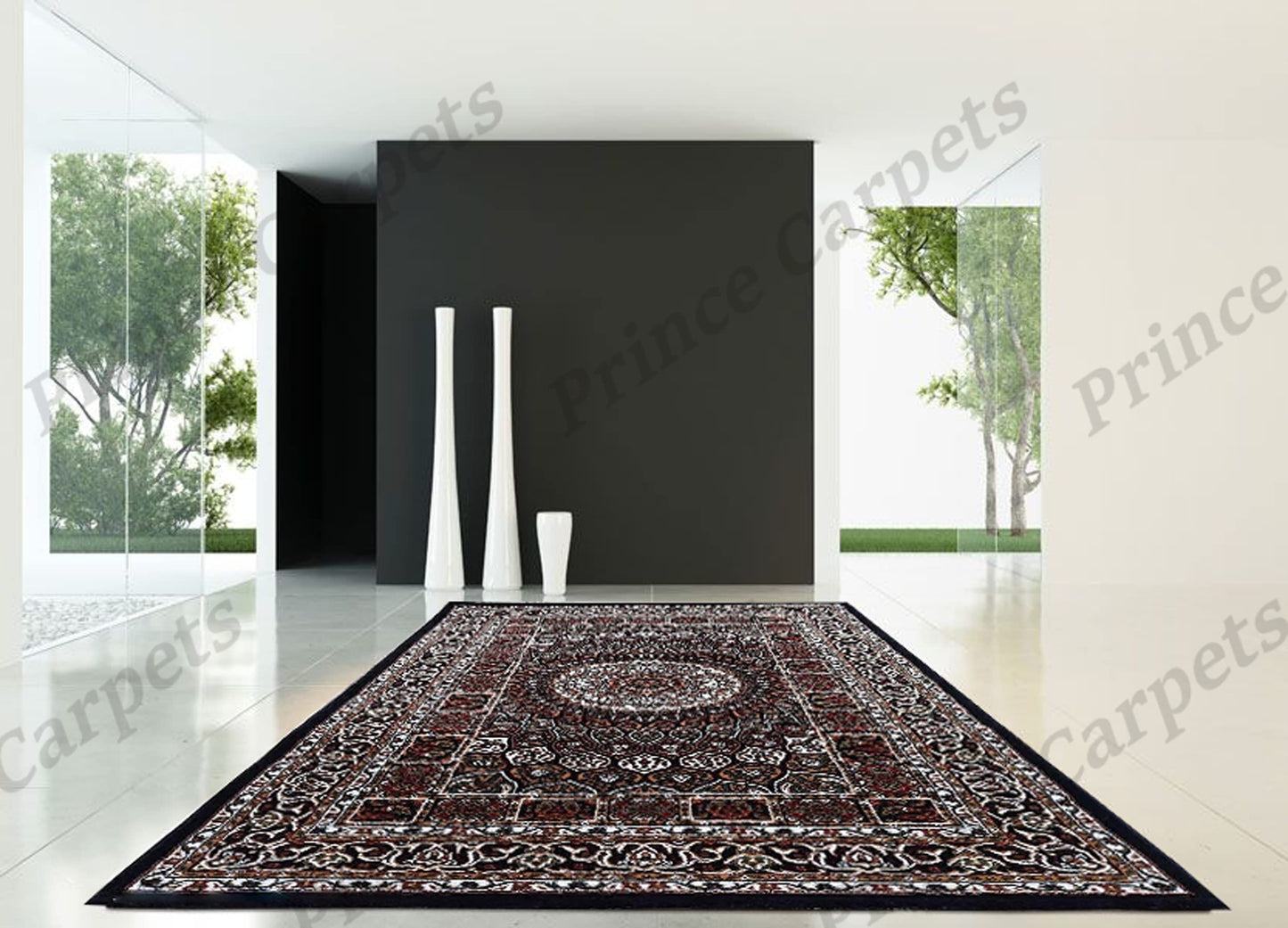 Prince Carpets Kashmiri Supersoft Wool Blend Persian Carpet for Living Room Bedroom Dining Room Hall with 15mm Thickness Non Slip Washable Carpet Blue Color 8 x 11 feet