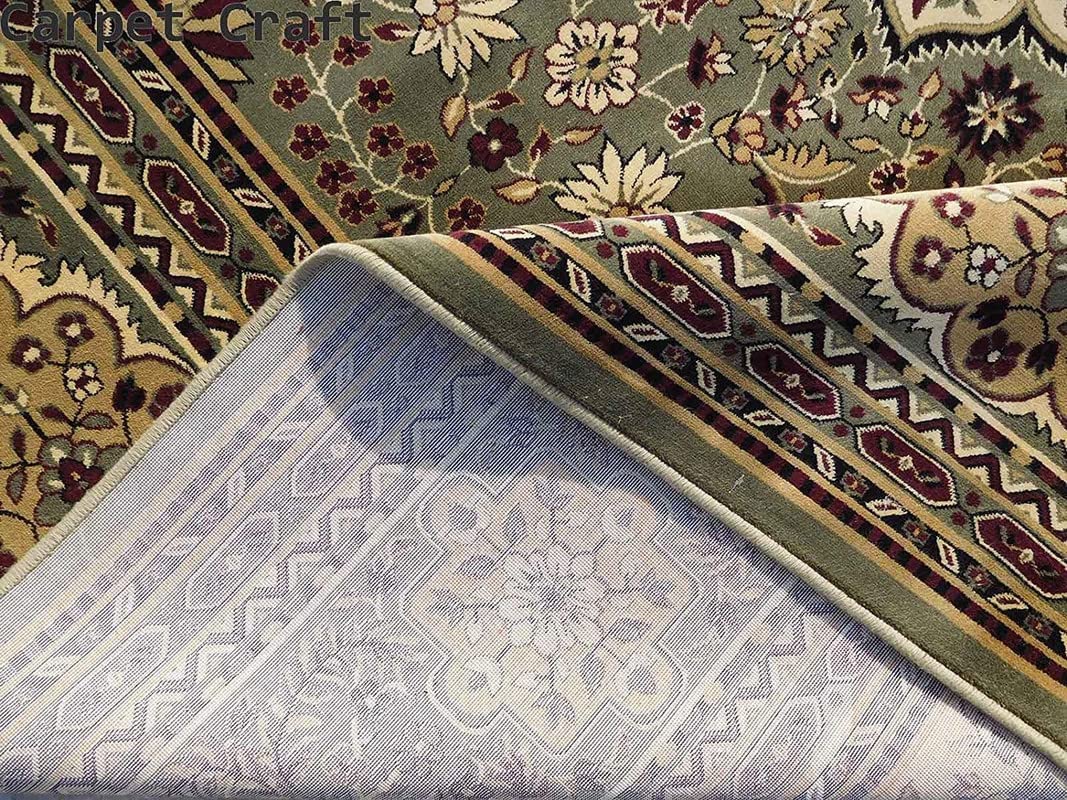 Prince Carpets Supersoft Kashmiri Silk Luxury Persian Design Anti Skid Backing Washable Carpets for Living Room Bedroom Drawing Room Hall Home Green Color 5 x7 feet