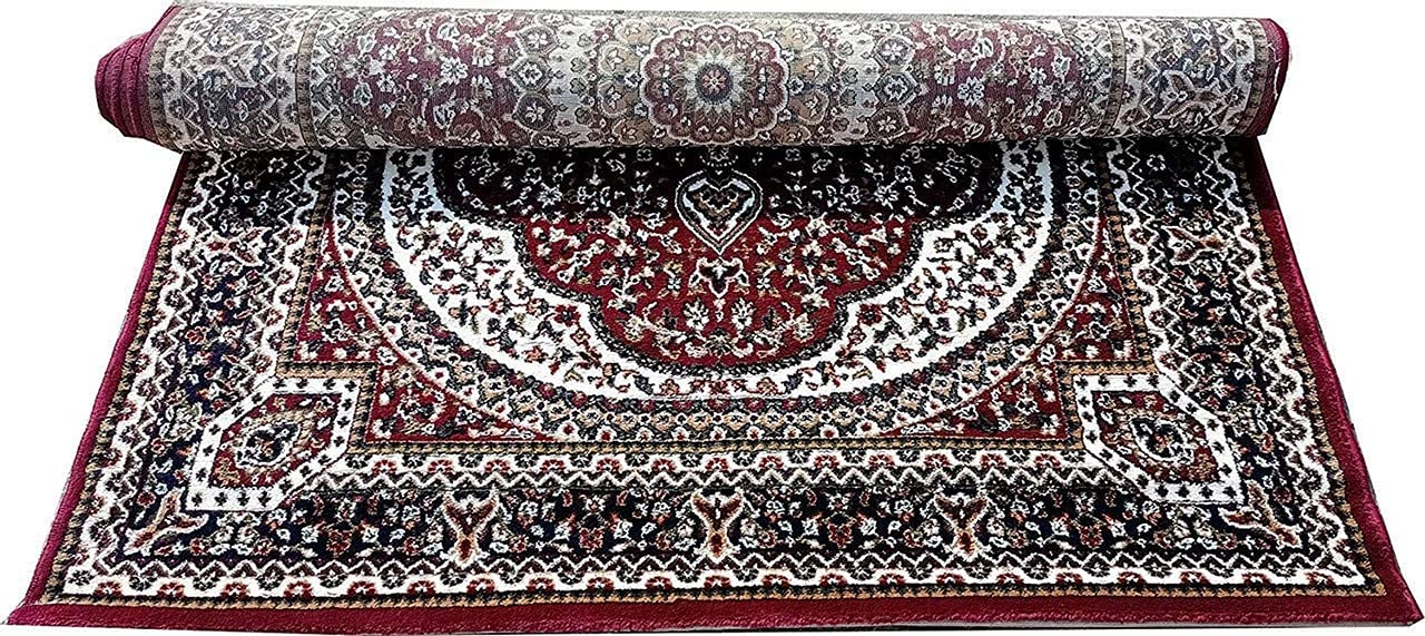 Prince Carpets Kashmiri Supersoft Wool Blend Persian Design Carpet for Living Room Bedroom Drawing Room Hall Anti Slip Backing Thick Washable Carpet Red Color 4 x 6 feet