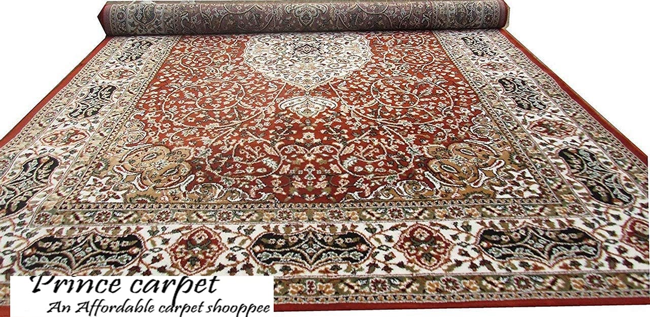 Prince Carpets Kashmiri Supersoft Wool Blend Persian Carpets for Living Room 1 inch Thick Washable Carpet Rust Color 8 x 11 feet