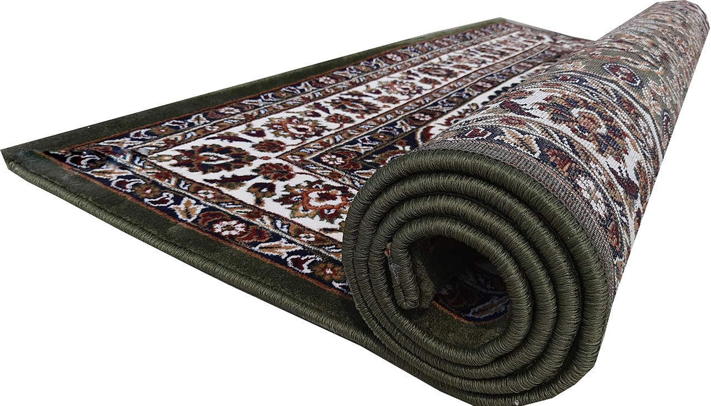 Prince Carpets Kashmiri Supersoft Wool Blend Persian Carpet for Living Room Bedroom Dining Room Hall with 15mm Thickness Non Slip Washable Carpet Green Color 6 x 9 feet