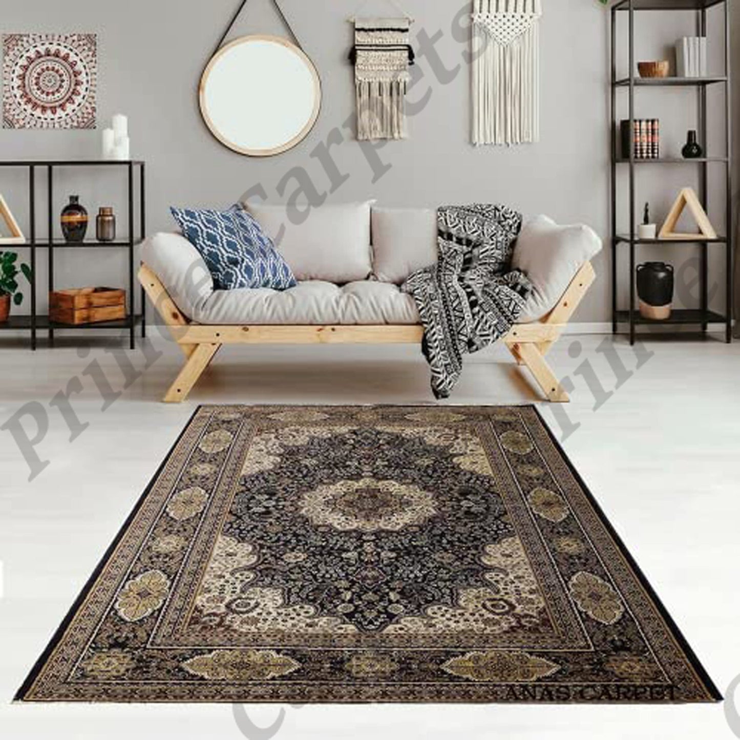 Prince Carpets Supersoft Kashmiri Silk Luxury Persian Design Anti Skid Backing Washable Carpets for Living Room Bedroom Drawing Room Hall Home Black Color 8 x 11 feet