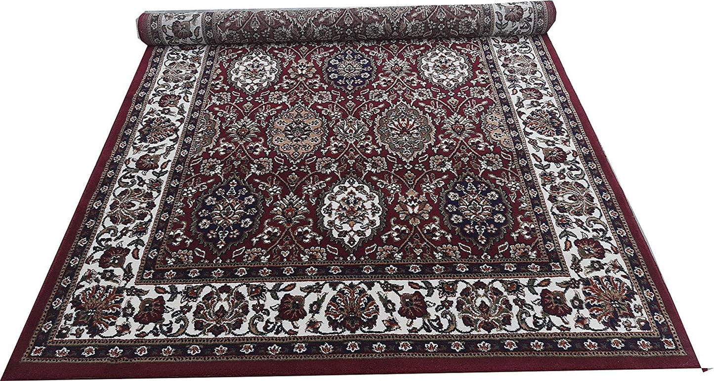 Prince Carpets Kashmiri Supersoft Wool Blend Persian Carpet for Living Room Bedroom Dining Room Hall with 15mm Thickness Non Slip Washable Carpet Maroon Color 9 x 12 feet