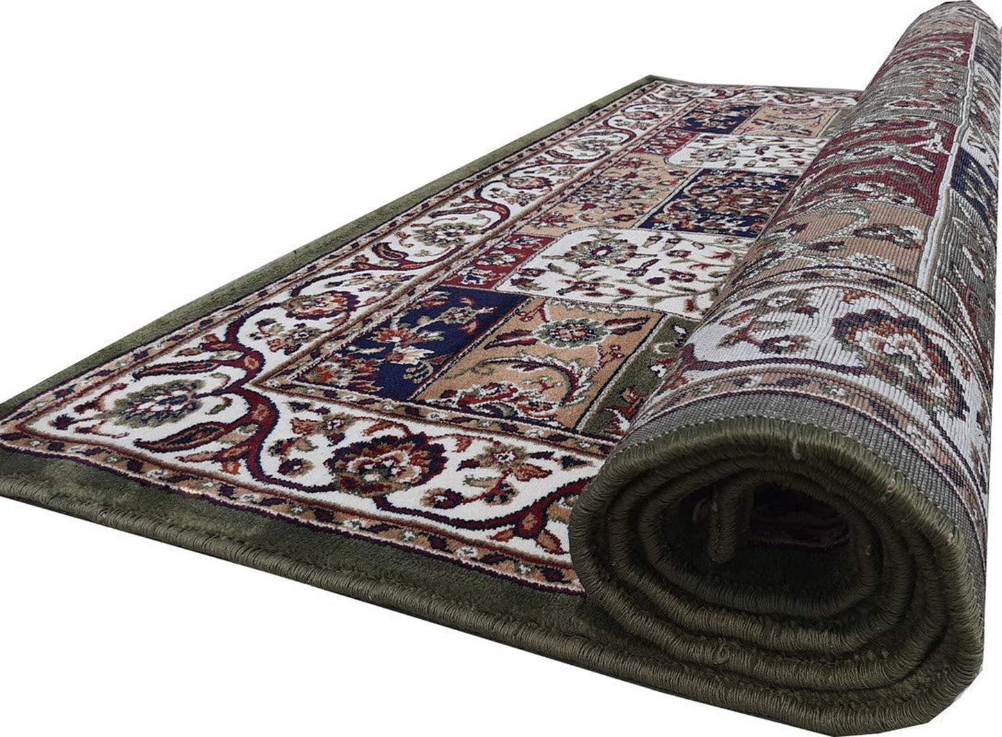 Prince Carpets Kashmiri Silk Touch Persian Carpet for Living Room1 inch Thickness Anti Skid Washable Carpet Green Color 8 x 11 feet