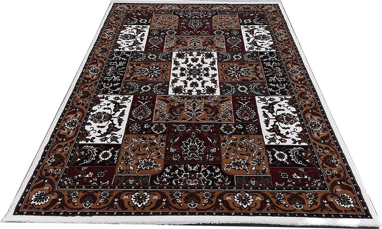 Prince Carpets Kashmiri Supersoft Wool Blend Persian Carpet for Living Room1 inch Thickness Anti Skid Washable Carpet White Color 8 x 11 feet
