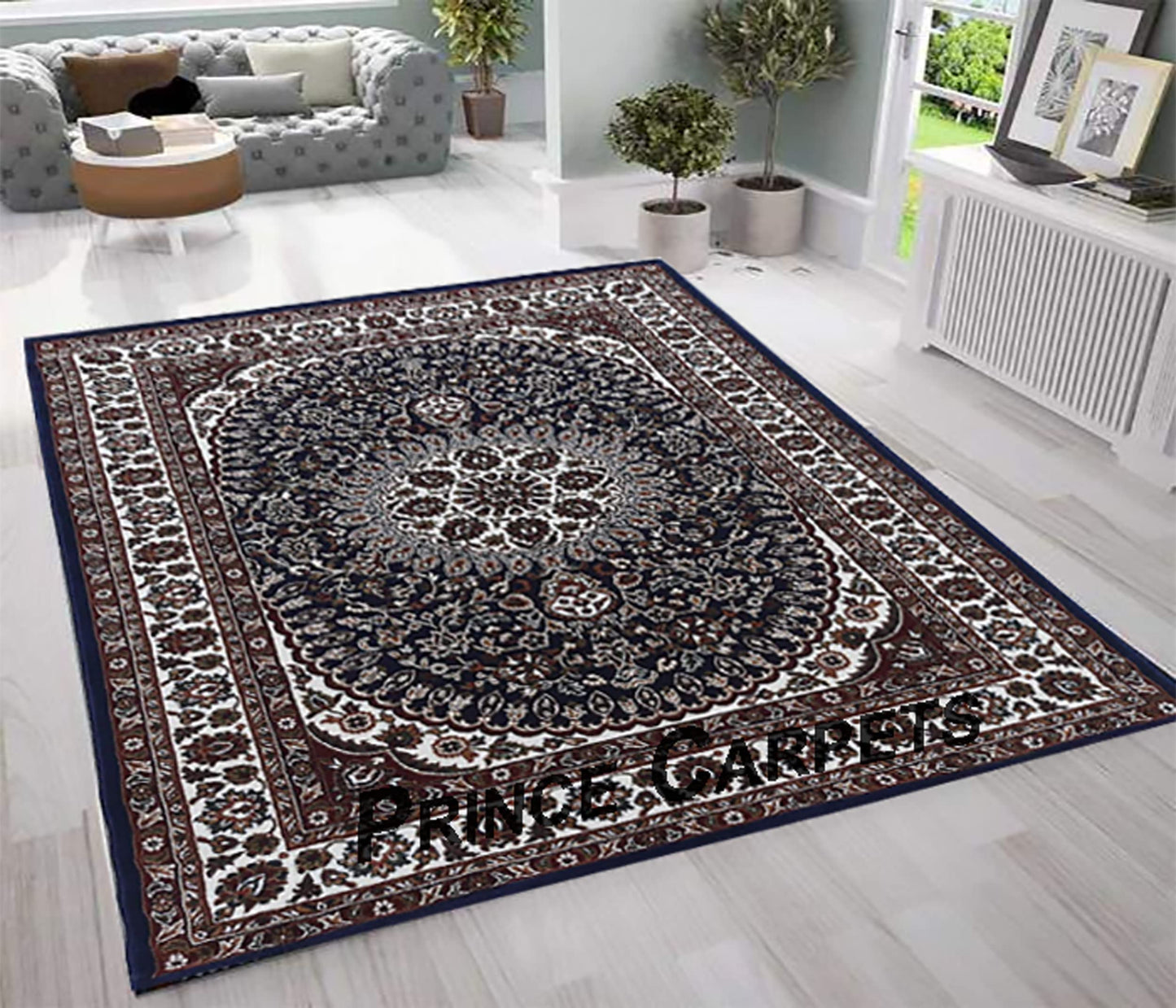 Prince Carpets Kashmiri Supersoft Wool Blend Persian Design Carpet for Living Room Bedroom Drawing Room Hall Anti Slip Backing Thick Washable Carpet Blue Color 4 x 6 feet