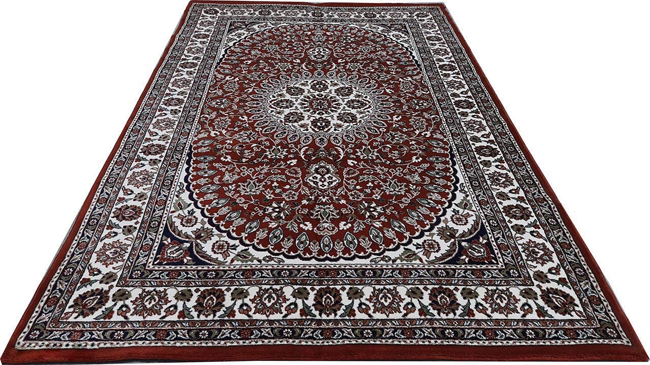 Prince Carpets Kashmiri Supersoft Wool Blend Persian Carpet for Living Room1 inch Thickness Anti Skid Washable Carpet Rust Color 8 x 11 feet