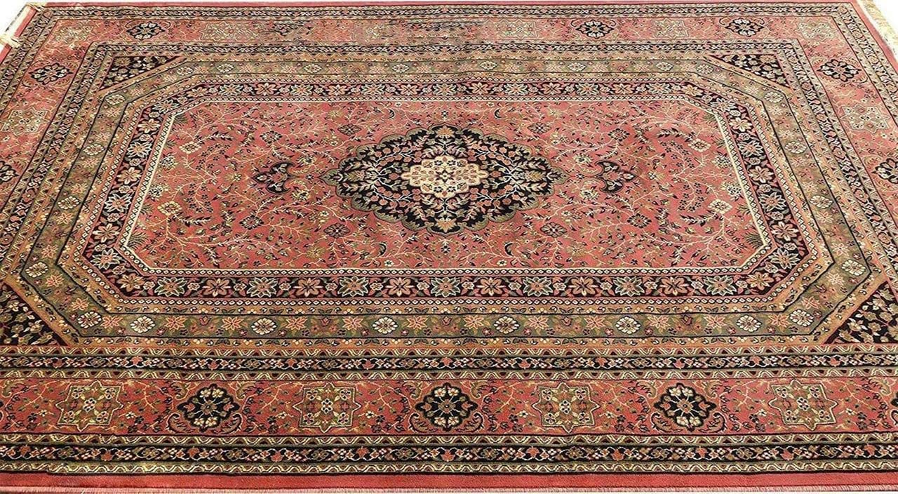 Prince Carpets Supersoft Kashmiri Silk Luxury Persian Design Anti Skid Backing Washable Carpets for Living Room Bedroom Drawing Room Hall Home Pink Color 8 x 11 feet