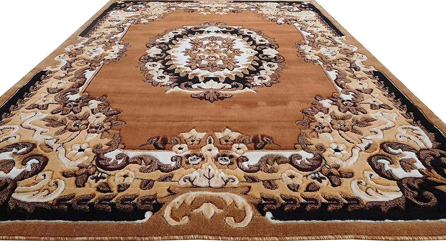 Prince Carpets Embossed Carved Supersoft Wool Blend Modern Design Carpets for Living Room Home Bedroom Drawing Room Hall with 1 inch Thickness Gold Color 6 x 8 feet