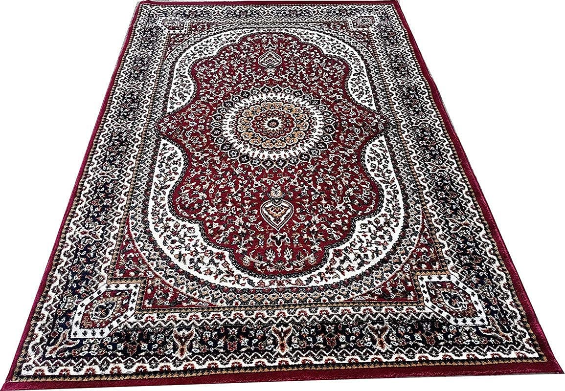 Prince Carpets Kashmiri Supersoft Wool Blend Persian Design Carpet for Living Room Bedroom Drawing Room Hall Anti Slip Backing Thick Washable Carpet Red Color 4 x 6 feet